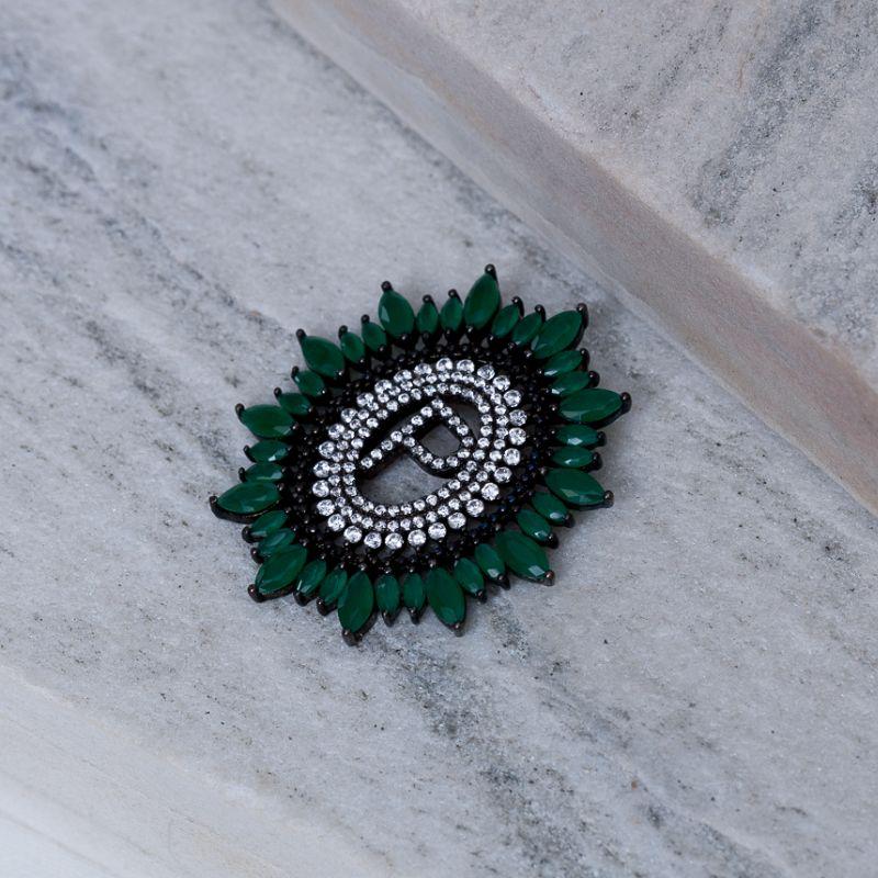 PINGENTE LETRA P COM ZIRCÔNIAS VERDE BANHO RÓDIO NEGRO