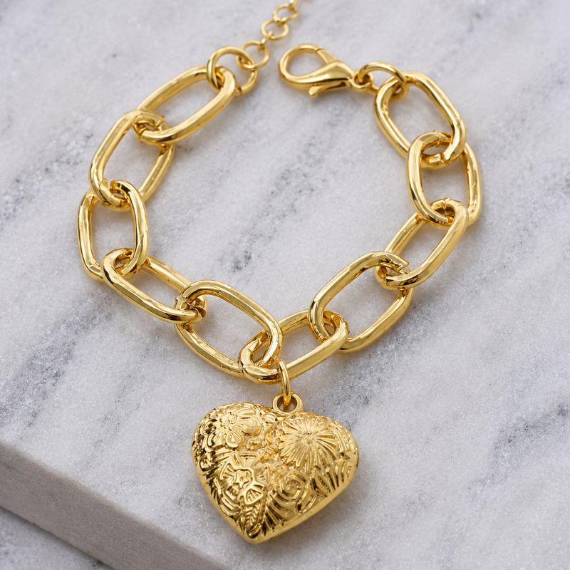 PULSEIRA GRANDE COM PINGENTE CORAÇÃO TRABALHADO BANHO OURO 18K