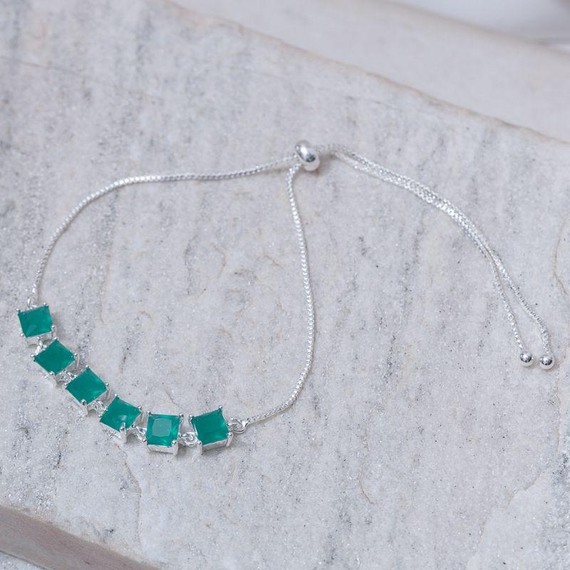 PULSEIRA GRAVATINHA QUADRADOS VERDE TIFFANY BANHO PRATA