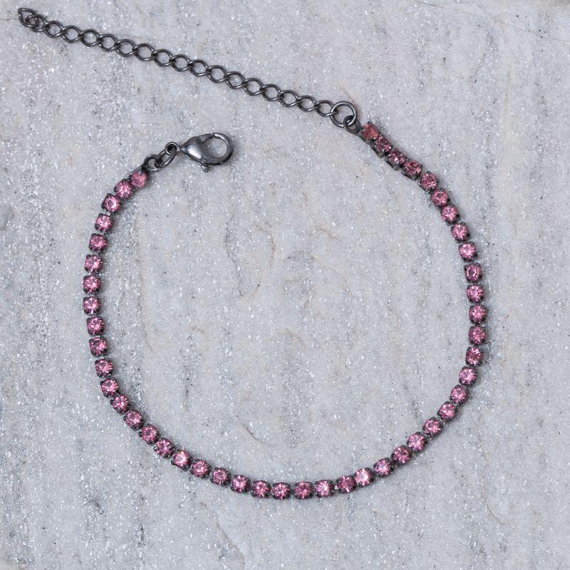 PULSEIRA RIVIERA COM PEDRAS ROSA BANHO RÓDIO NEGRO