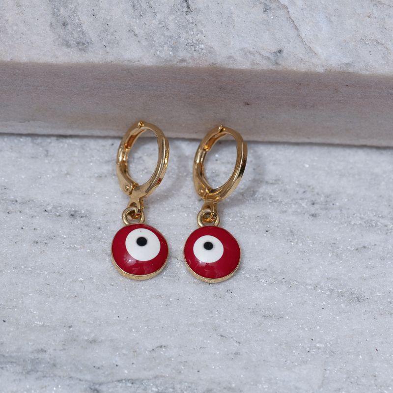 BRINCO ARGOLINHA OLHO GREGO VERMELHO BANHO OURO 18K