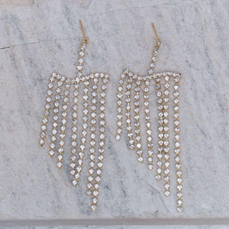 BRINCO FESTA FRANJA COM PEDRAS CRISTAIS BANHO OURO 18K