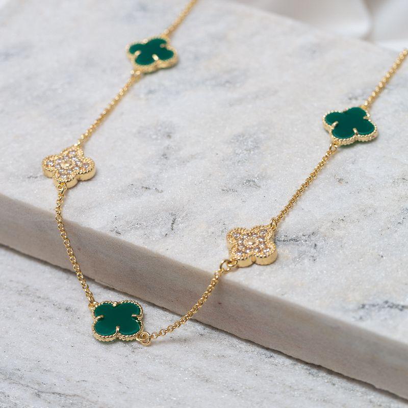 CHOKER VIRGINIA PEDRA VERDE E ZIRCÔNIA CRISTAL BANHO OURO 18K