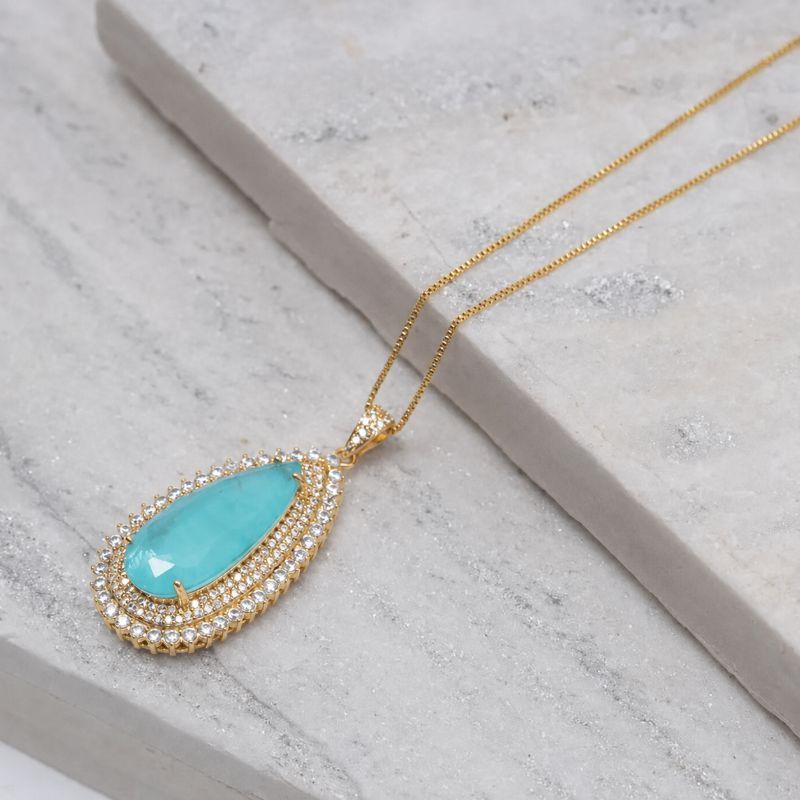 COLAR GOTA G COM PEDRA VERDE TIFFANY BANHO OURO 18K