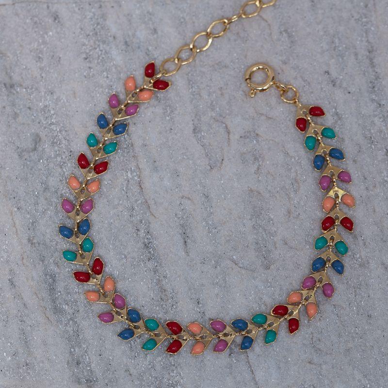 PULSEIRA RAMINHO ESMALTADO BANHO OURO 18K