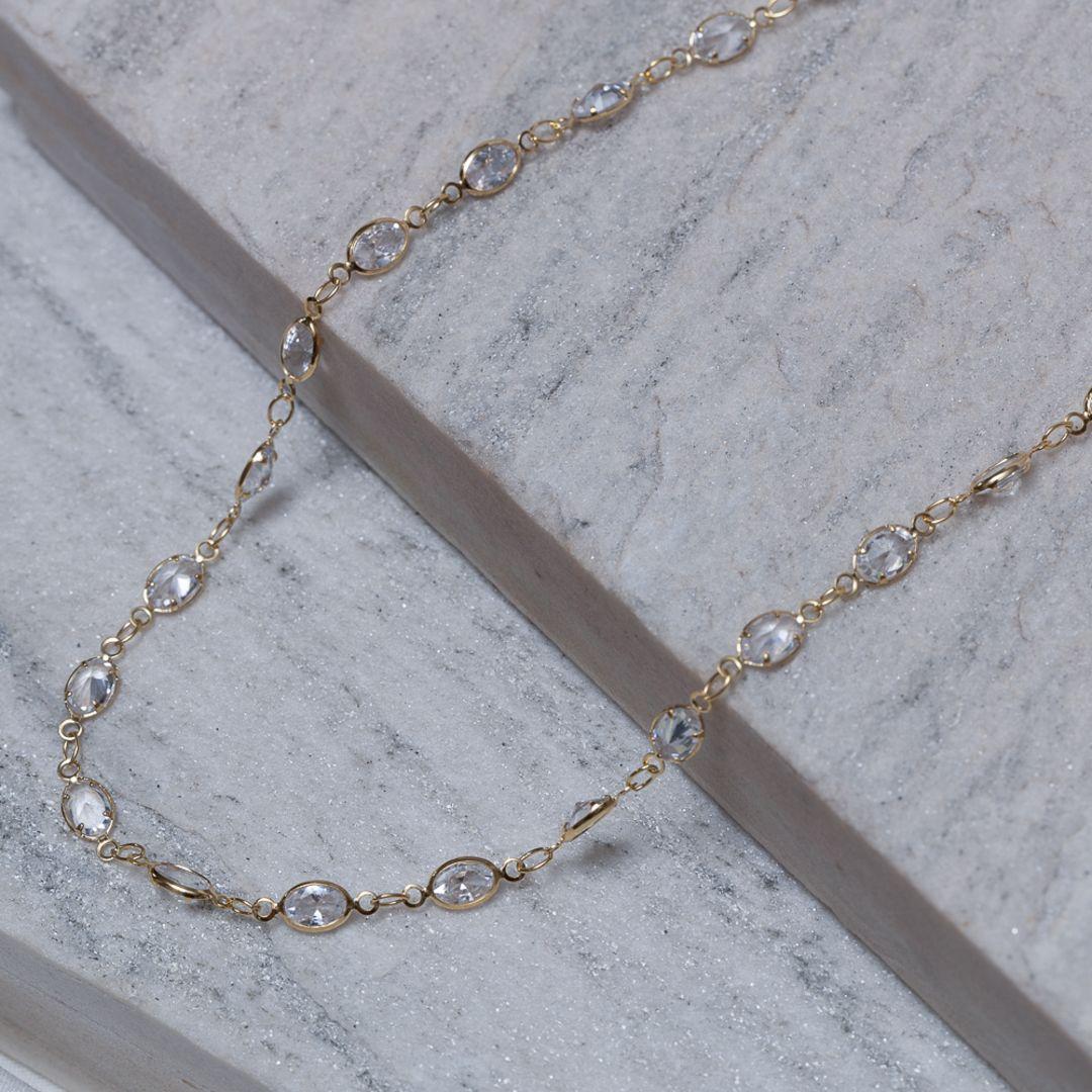 CHOKER CRISTAIS OVAIS BANHO OURO 18K