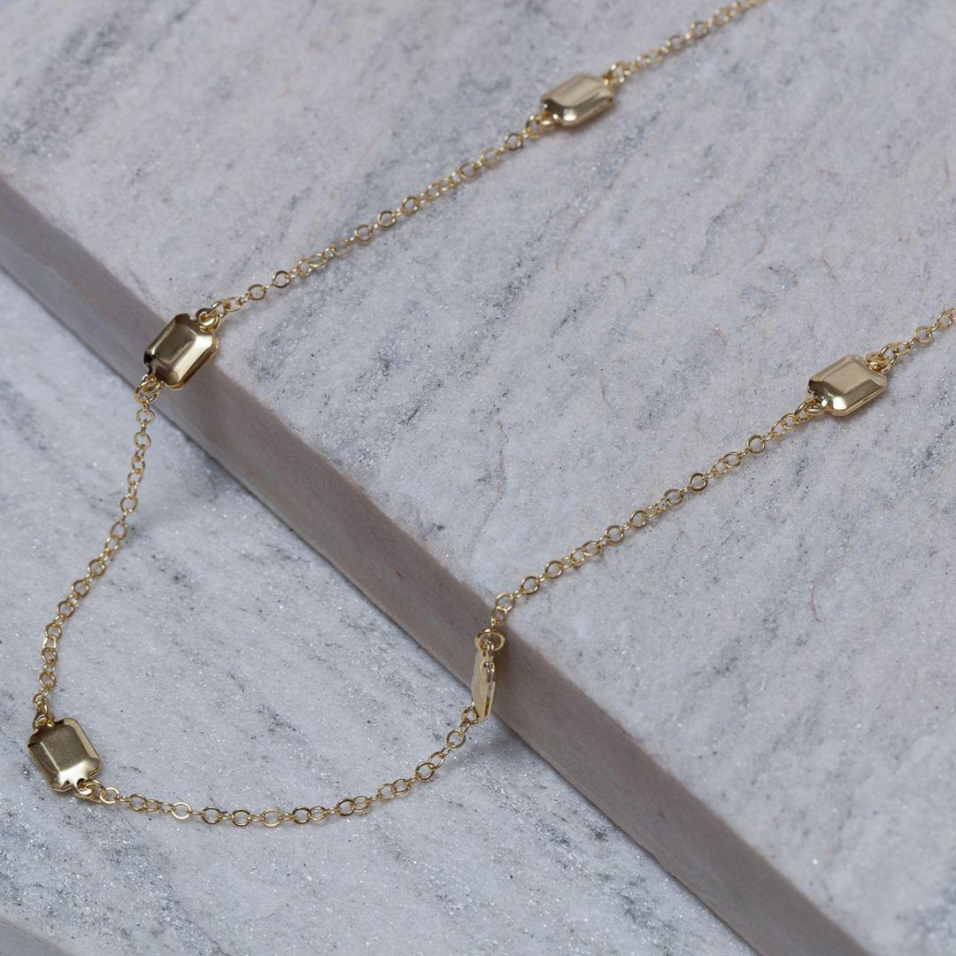 COLAR LONGO QUADRADINHOS BANHO OURO 18K