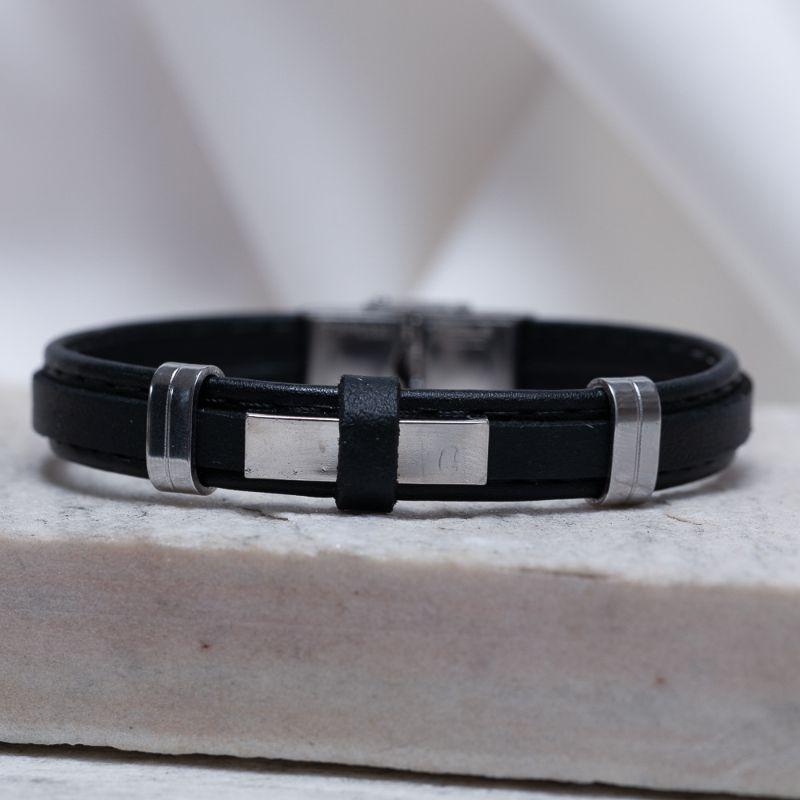 PULSEIRA COURO LISO E AÇO