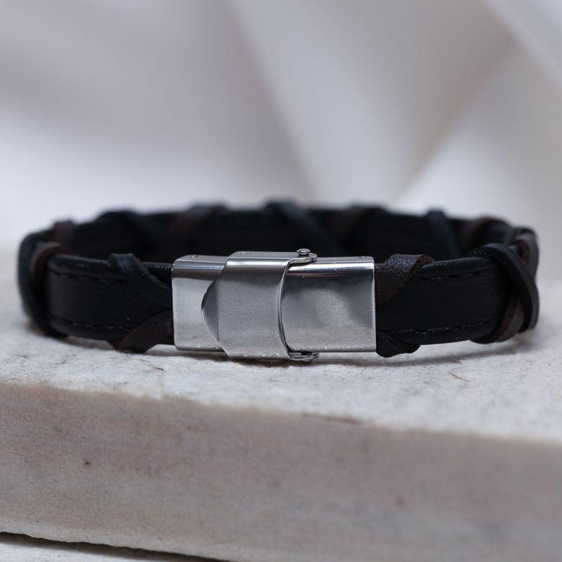 PULSEIRA COURO MARROM TRANÇADO E AÇO