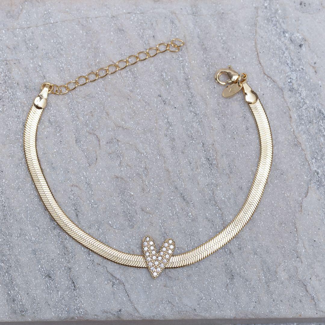 PULSEIRA FITA ESPELHADA COM CORAÇÃO BANHO 18K