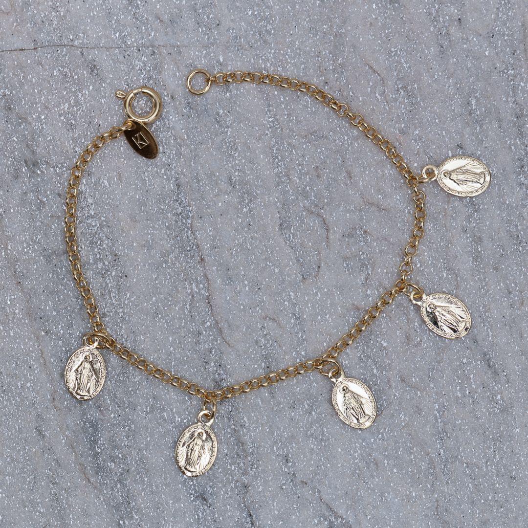 PULSEIRA INFANTIL PINGENTES NOSSA SENHORA BANHO OURO 18K